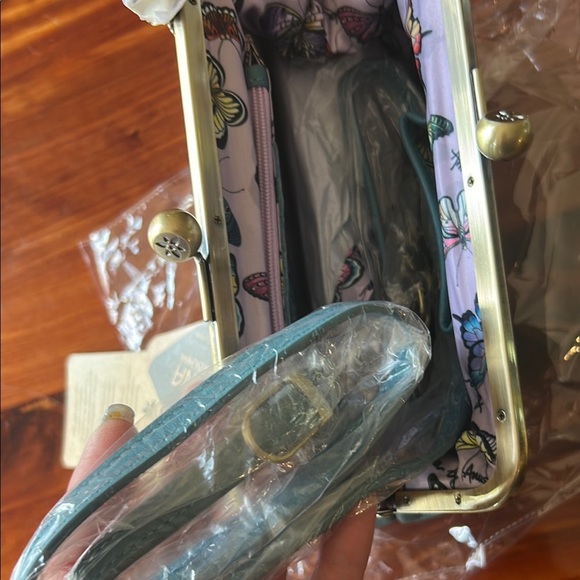 Anuschka Blue Leather Wristlet Clutch with Pebbled Texture - Picture 7 of 12